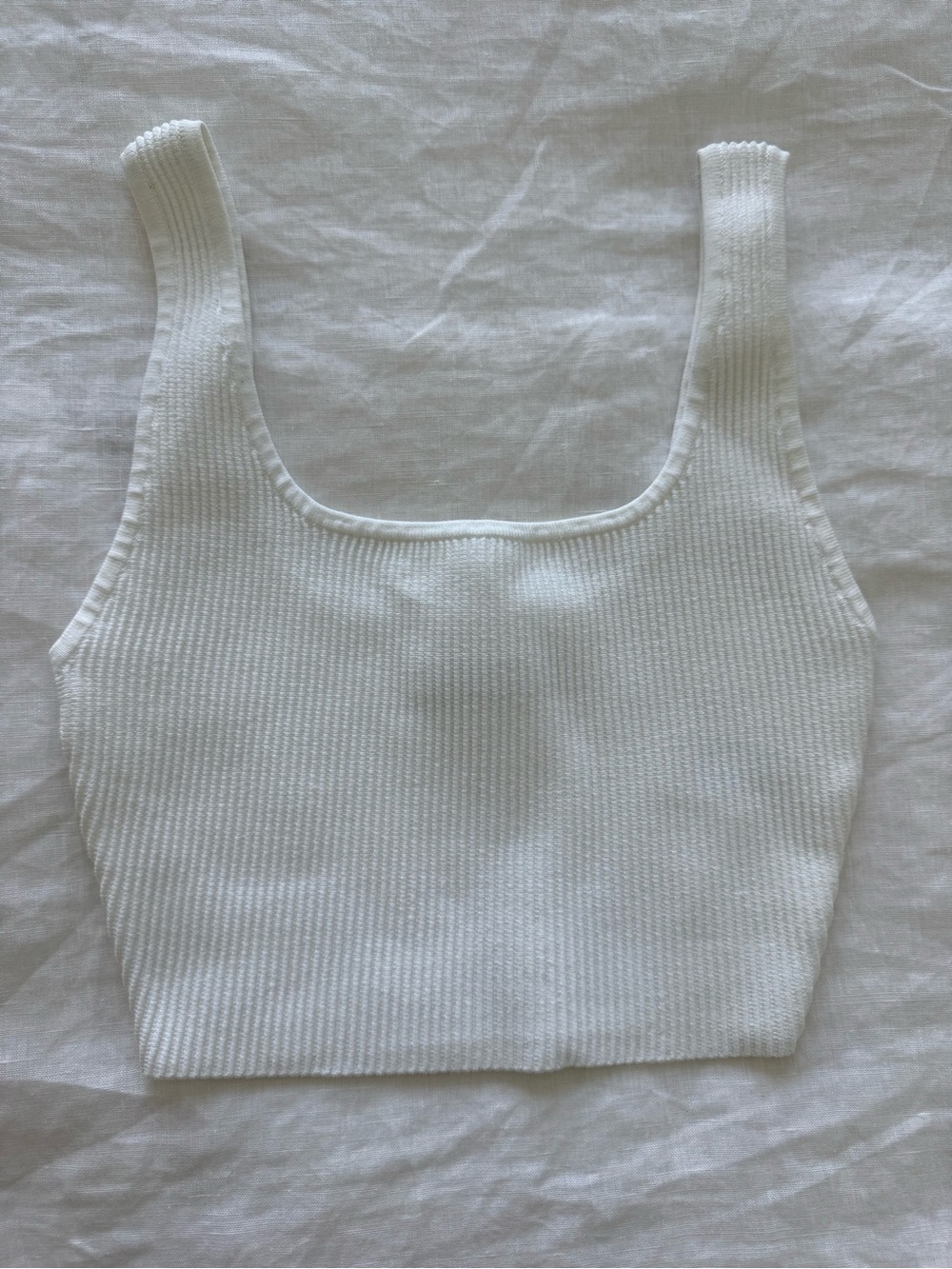 Aritzia White Ribbed Square-Neck Crop Tank